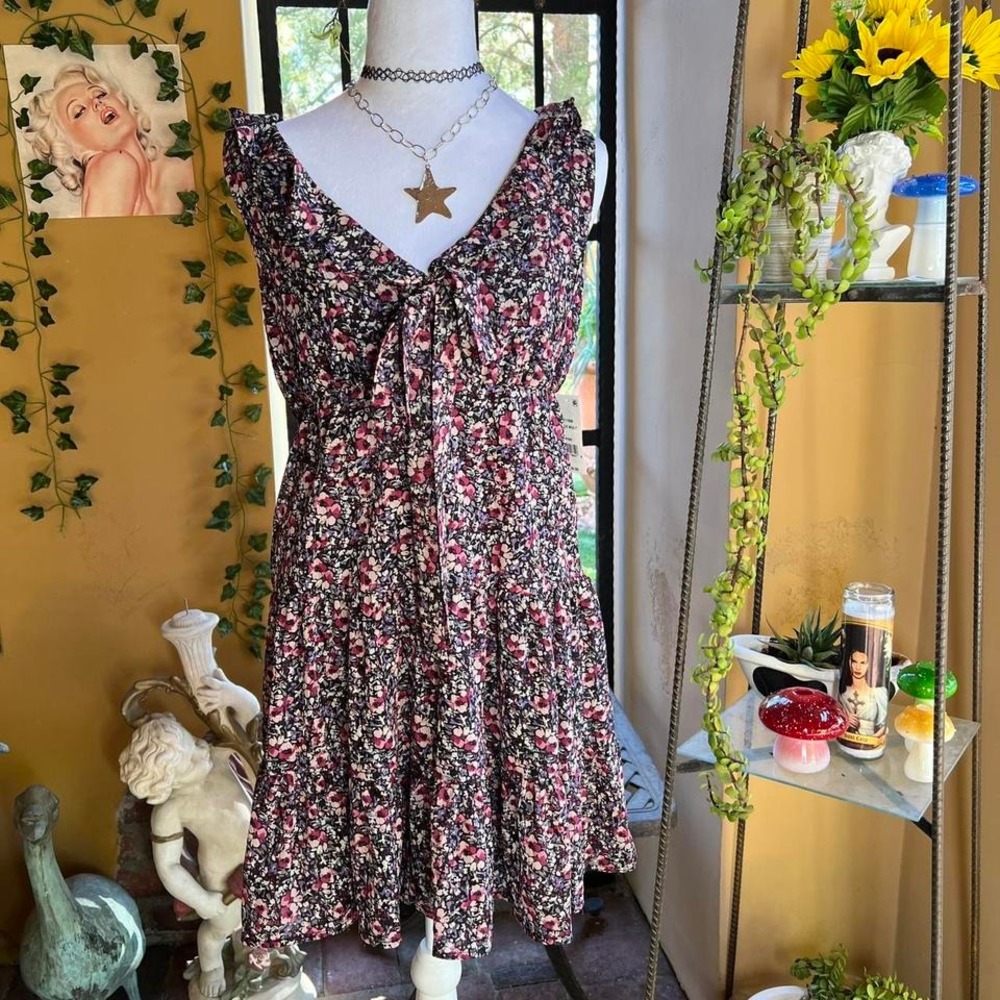 floral dress whimsigoth cottagecore tie-front